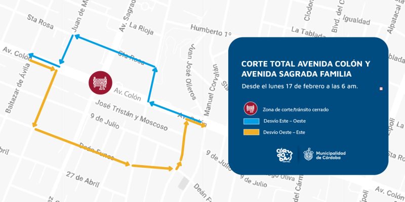 Desagüe Sagrada Familia: Este Lunes Se Realizará Un Corte Total De Tránsito Y Desvíos Del Transporte En El Cruce De Esa Avenida Y Colón